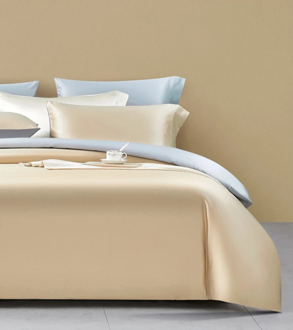 Percale Ashy Purple with Champagne Gold Dual Front Duvet Cover Set Queen Size Luxe Hotel Bed Linen