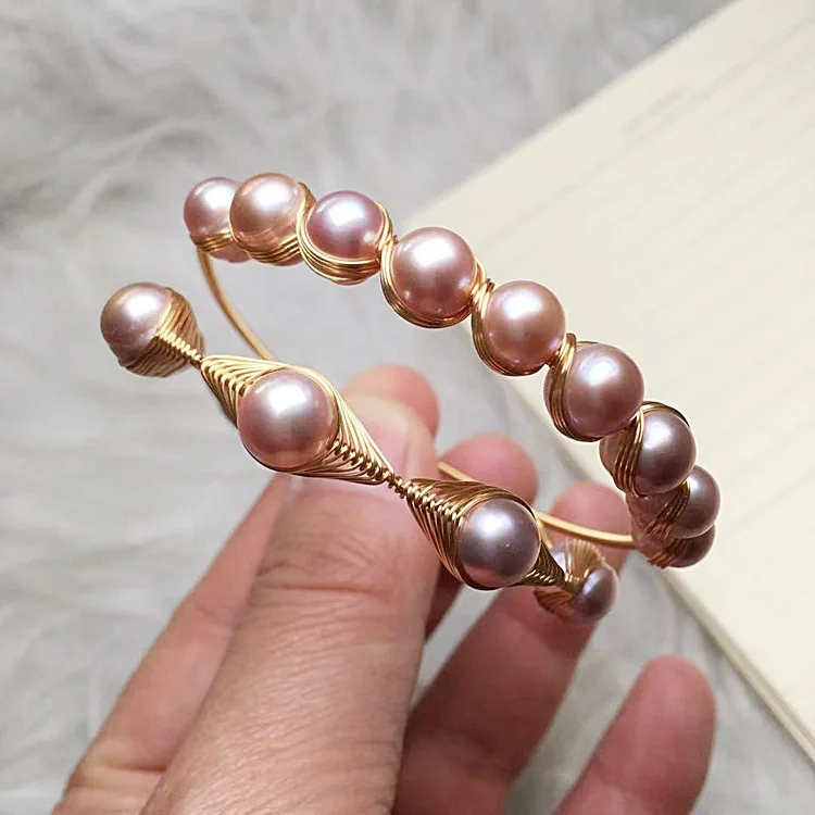 14K Gold Plating Pearl Bead Adjustable Cuff Opening Bracelet Imitate Fresh Water Pearl Dangle Jewelry