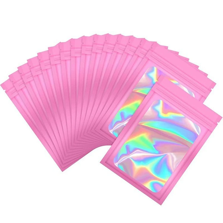 3 x 4 Inches Stand up Pouch Recycled PE Plastic Food Holographic Bag with Zipper Lock and Window Eco-Friendly Packaging