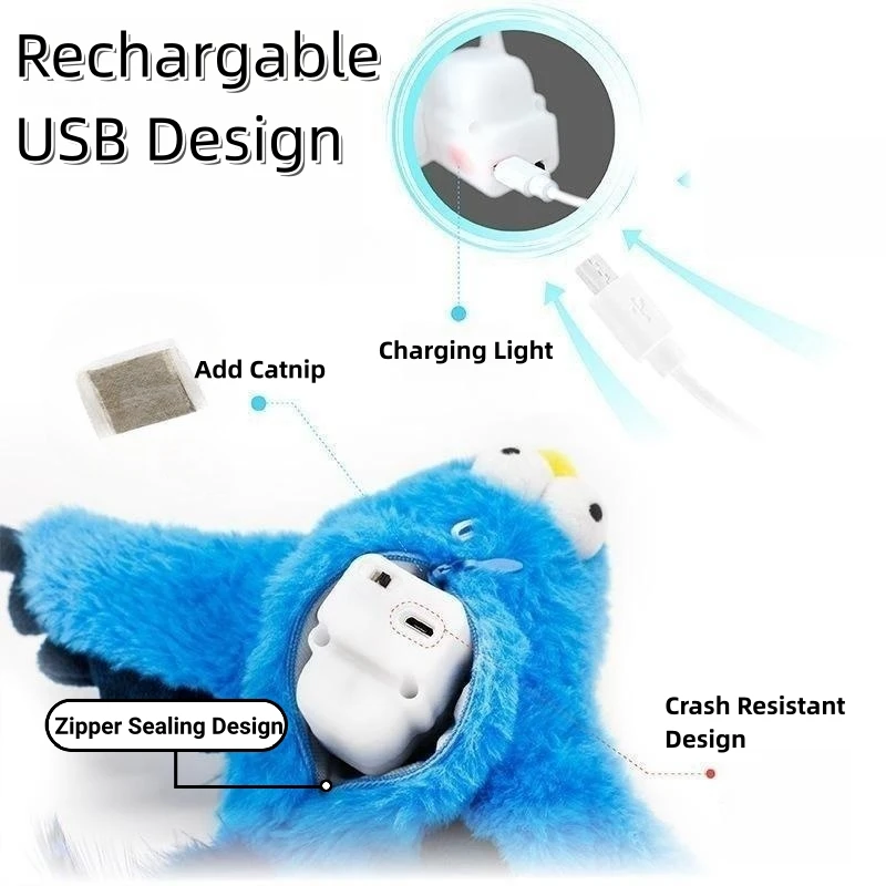 Hot Sale Electric USB Charged Chirping Flying Bird Cat Toy Flapping Pet Interactive Movement Toys with Catnip