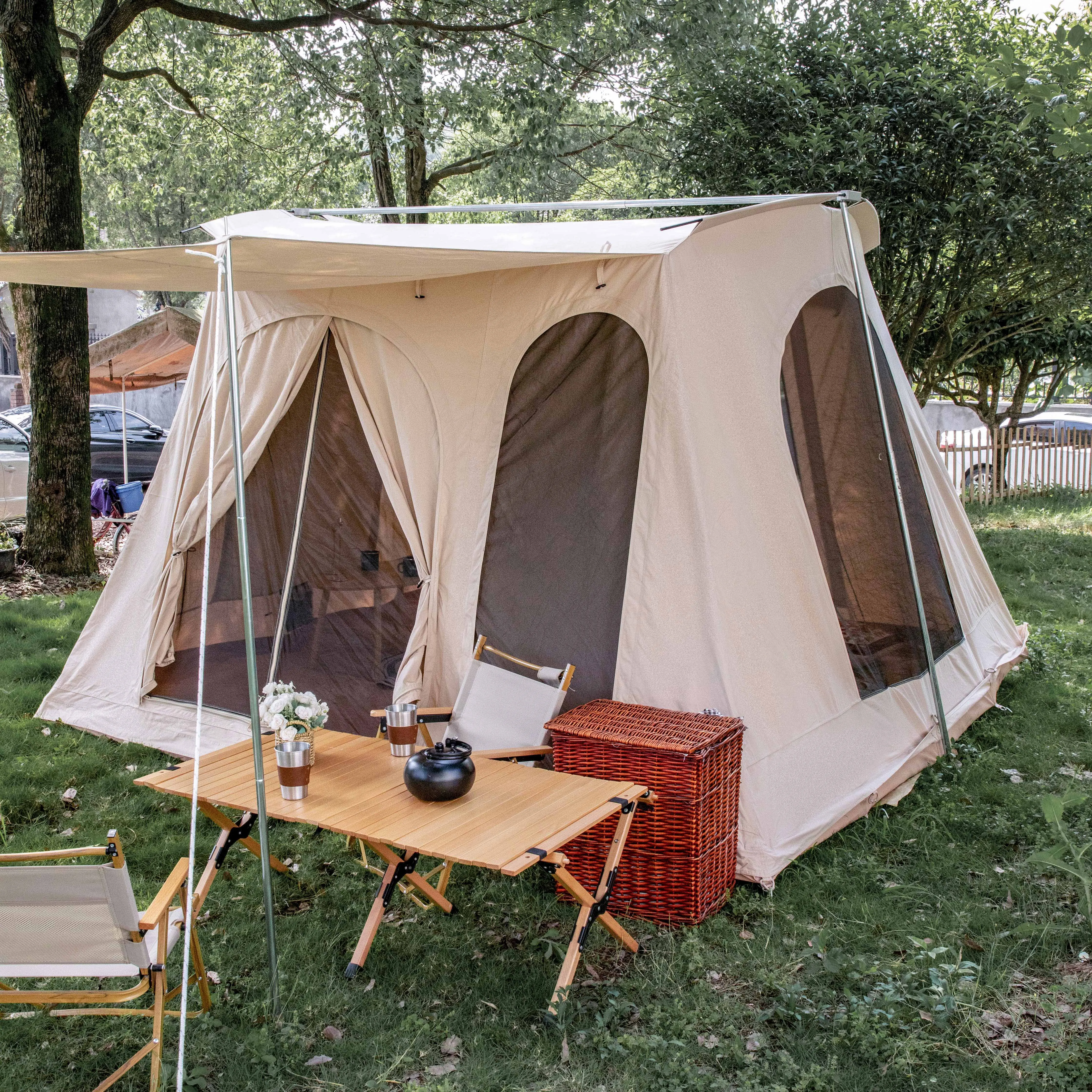 Высококачественная Красивая палатка из хлопчатобумажной ткани с гибким бантом семейная Весенняя для дома кемпинга на открытом воздухе водонепроницаемая