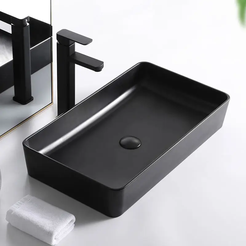 Modern lavandino bagno Bathroom washroom hand wash sink Rectangular lavamanos Black Ceramic small Sink Countertop Wash Basin