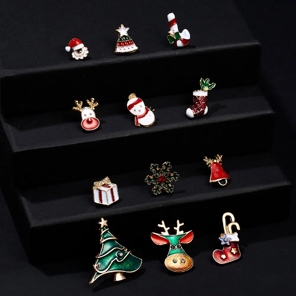 3pcs/set Merry Christmas Custom Brooches Christmas Socks Christmas Tree Elk Enamel Badge Brooch Women Fashion Party Jewelry Gift