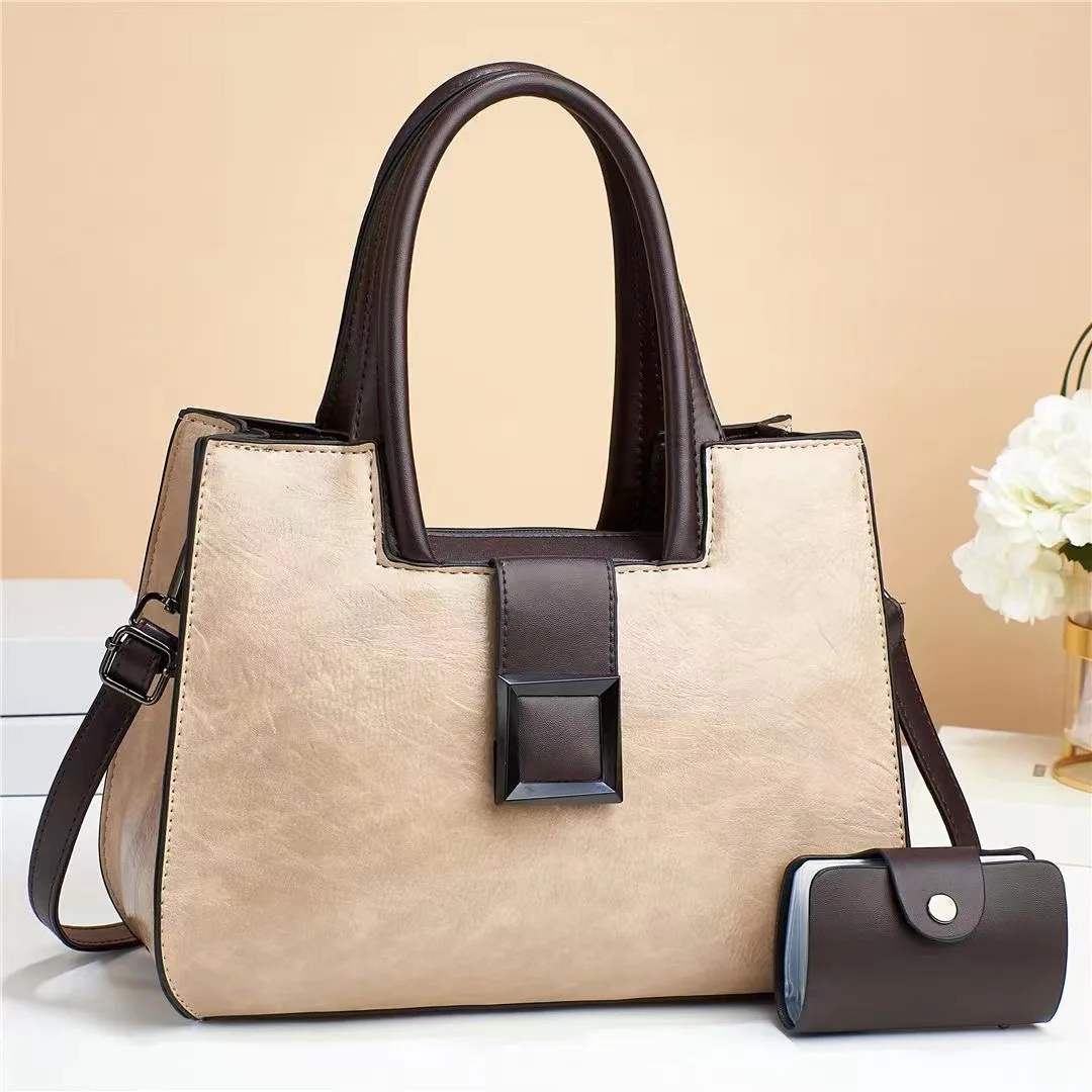 2024 comfortable fashion pure color 2 pieces handbags pu leather large capacity working bags for women