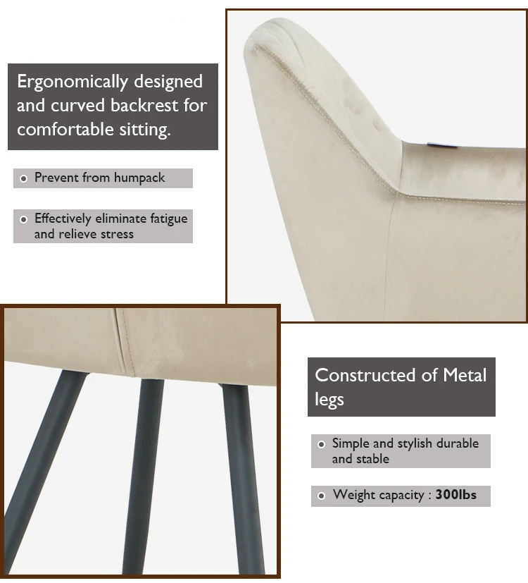 Hot Sale High Quality Home Furniture velvet fabric Dining Chair with metal legs