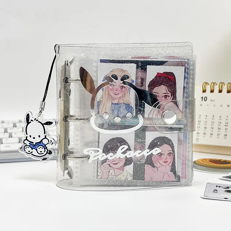 Cute Mini Binder Folder 3 Holes 3 Ring Transparent Photo Sleeves Card Collection Glitter Pvc Cover Album Loose Leaf Notebook