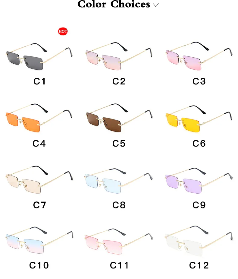 2021 Hot Selling Vintage Small Fashion Rectangle Metal Retro Trendy Women Men Rimless Transparent Shades Sun Glasses Sunglasses