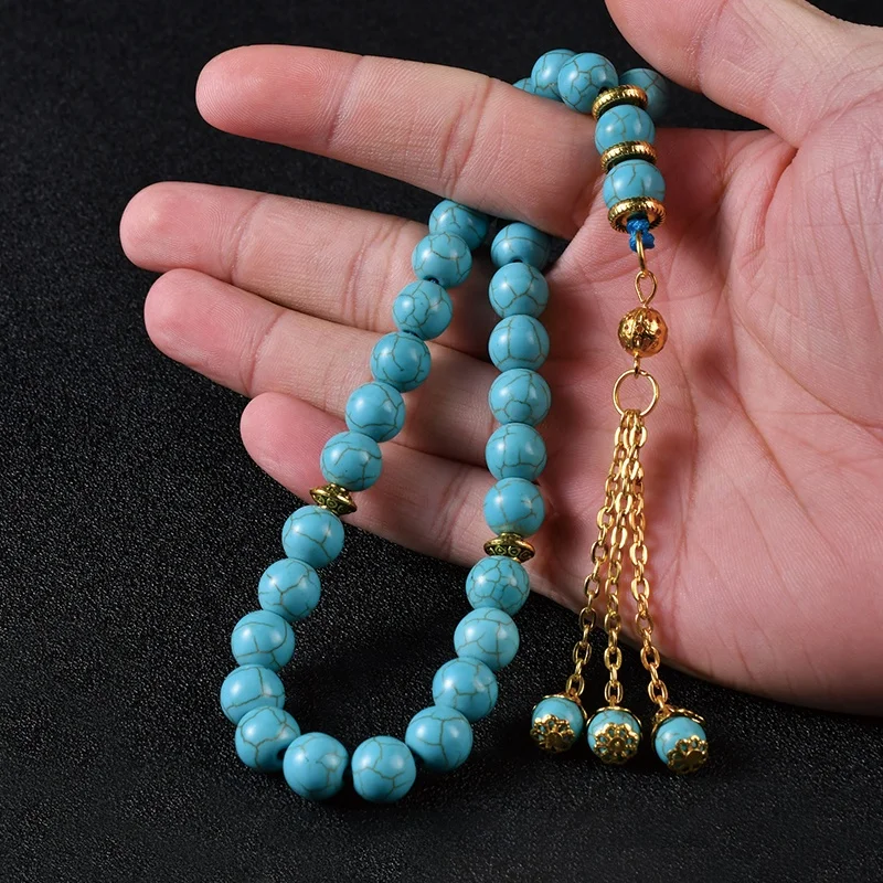 YS58   Factory Direct Sale Muslim Man  islamic tassel  bead  prayer beads turquoise  rosary