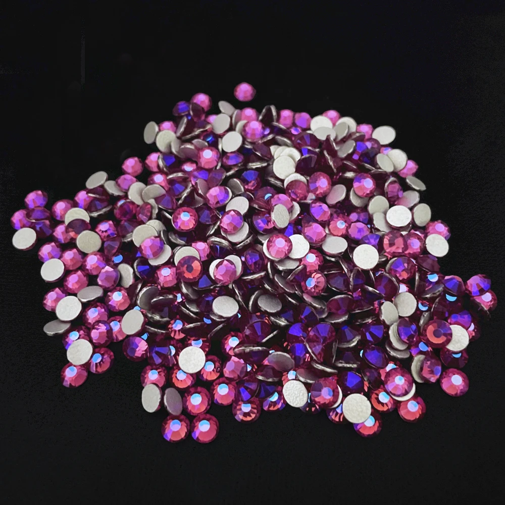 Hot Fuchsia AB SS3-SS30 Stock colors glass Rhinestones flat back non hot fix rhinestones For DIY cup