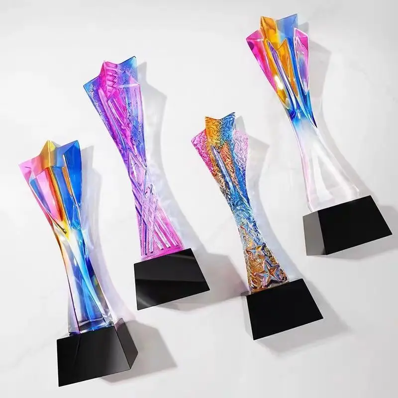 Custom Multi-Specification 3D Laser Engraved Logo Crystal Glass Trophy Glass Award For Business Gifts Competition Souvenirs