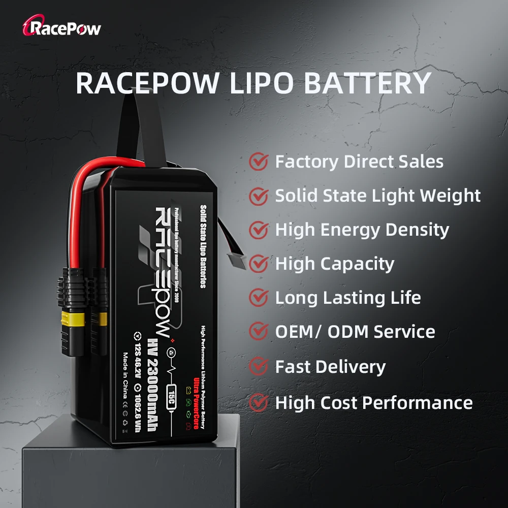 Racepow manufacture solid state battery 6S 12S  3.7V 3.85V  22000mAh 23000mAh for Industrial/firefighting/cleaning Drone Uav