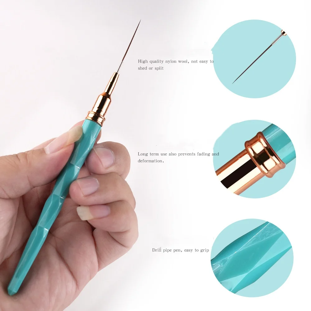 7/ 9/ 11/ 15/ 25mm High Quality Nail Liner Brush Pink Acrylic Brush Kolinsky Nail Art Brush Tool