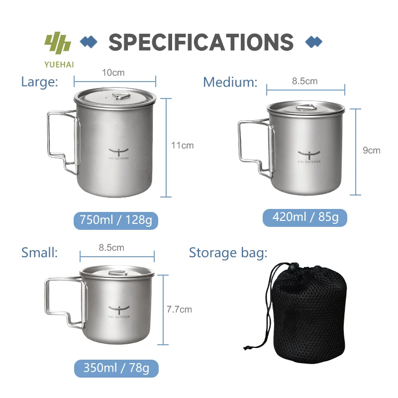 YIOUTDOOR Factory Direct Supply metal wine mug ultra-light customized titanium mug