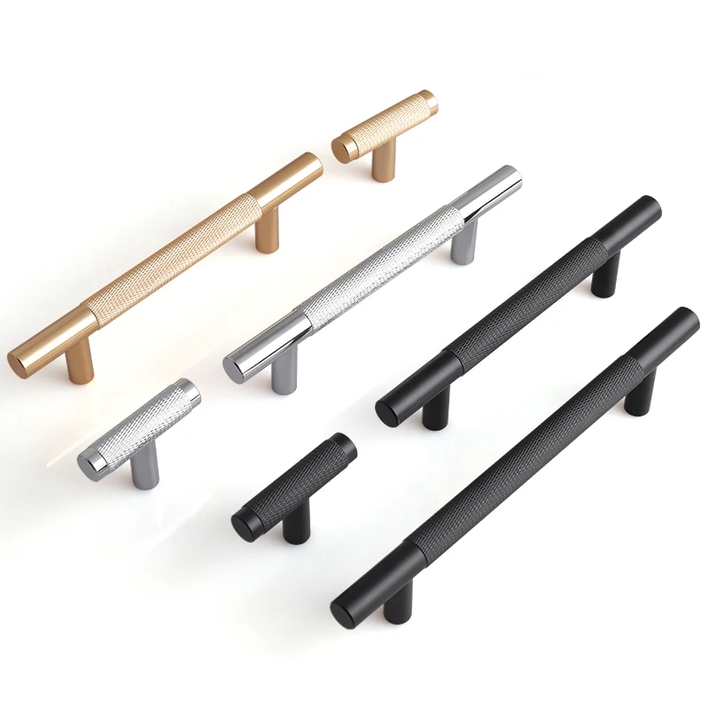 Oukali Black Sliver Golden 128mm Aluminum Knurled Kitchen Cabinet Handle