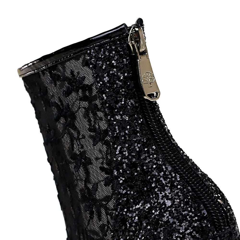316-3 BIGTREE Fashionable stiletto boots for women Sequin lace is sexy Transparent mesh ankle boots New ankle boots for 2020