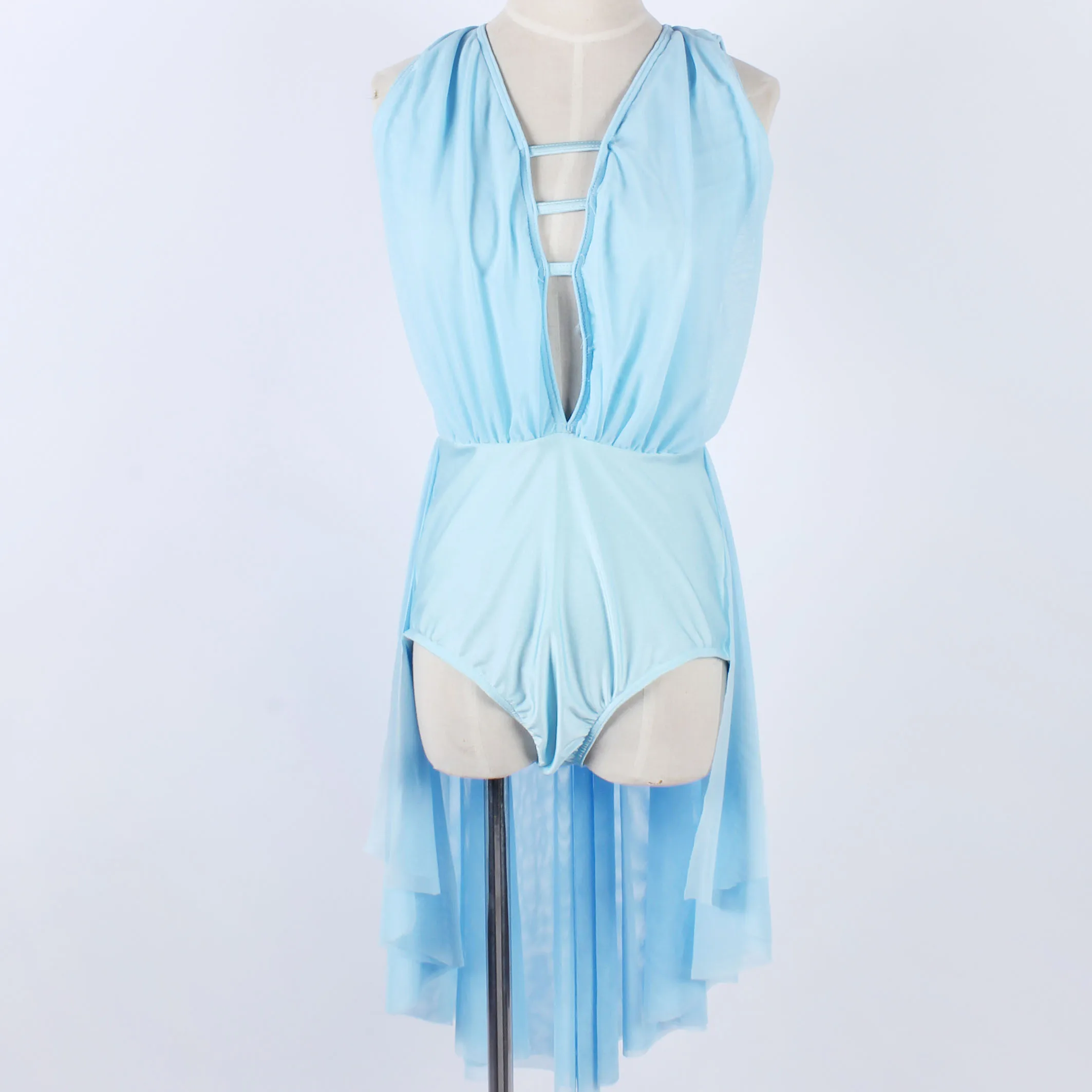 girls women blue elegant latin dance wear lyrical dance leotard stage performance Yoga dance catsuit