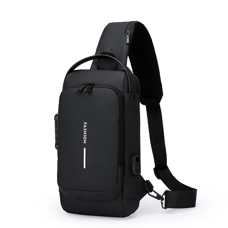 2024 Custom Waterproof Anti Theft Designer Password Lock Bag Usb Crossbody Sling Bags For Men Chest Bags