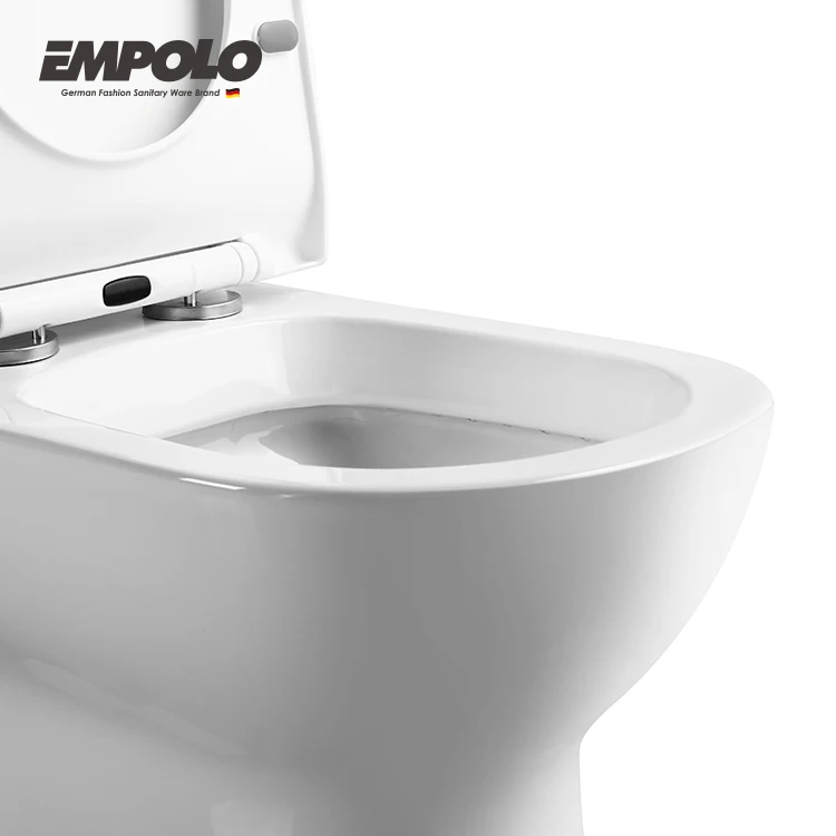 Empolo Glossy White Dual Flush Rimless Two Piece Toilet Bowl Ceramic European sanitry ware wc floor mount 2 piece s trap