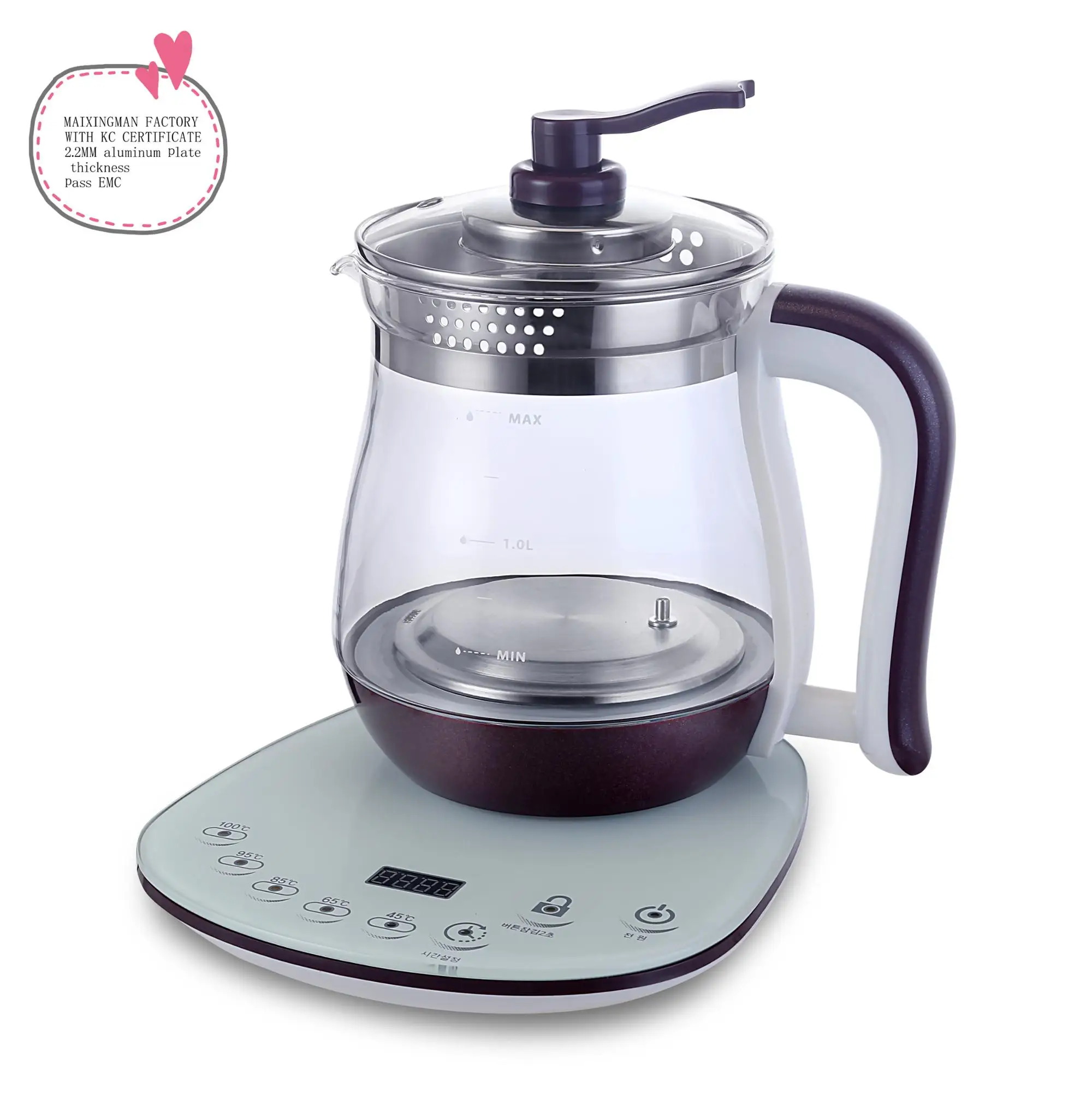 New design blue Led light auto shut-off glass electric kettle ss power base electrical glass kettle