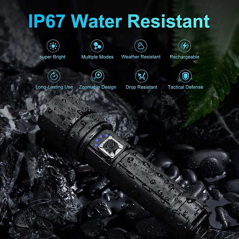 Rechargeable 100000 High Lumens Waterproof Flashlight LED Light Beads most strongest flashlight With 26650 battery