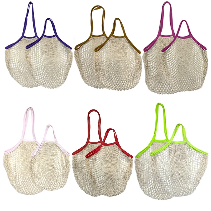 Custom Logo Eco Friendly Washable Beach bag for Shopping Reusable Organic Cotton Fruit Net Mesh Bag
