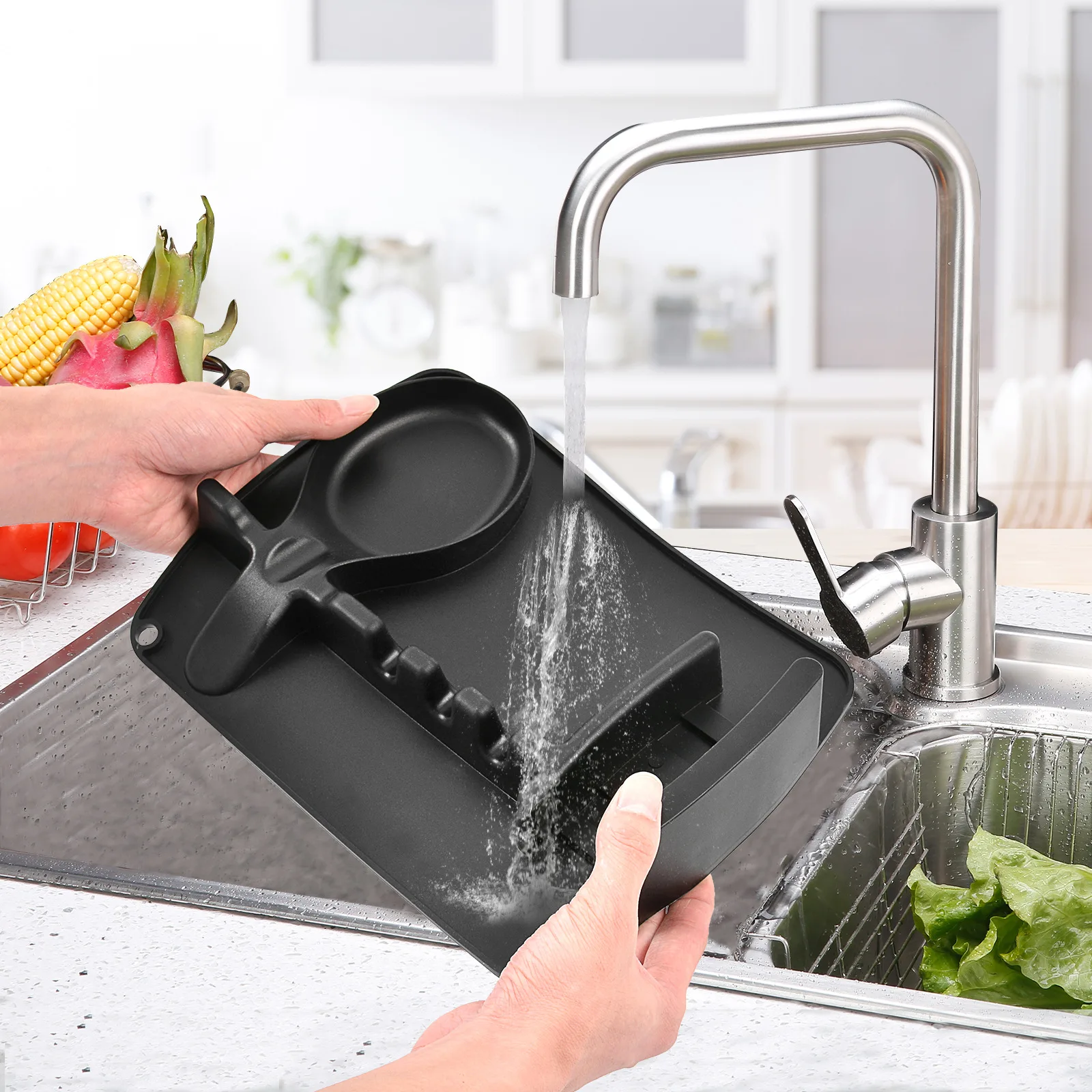 Progressive Silicone Lid Organizer Storage with Spoon Rest Shelf Pan Lid Holder Pot Cover Rack Stand for Kitchen Organizing