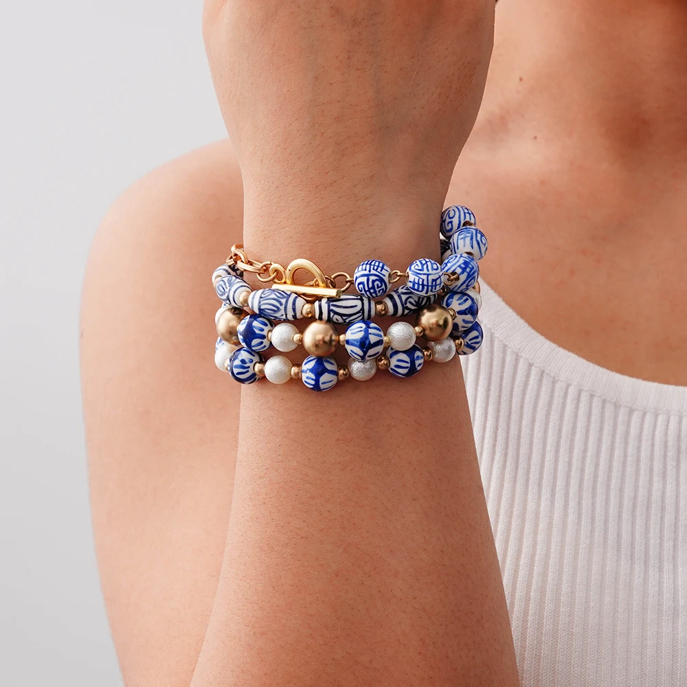 2024 European and American fashion bracelet set custom handmade ceramic bead bracelet set