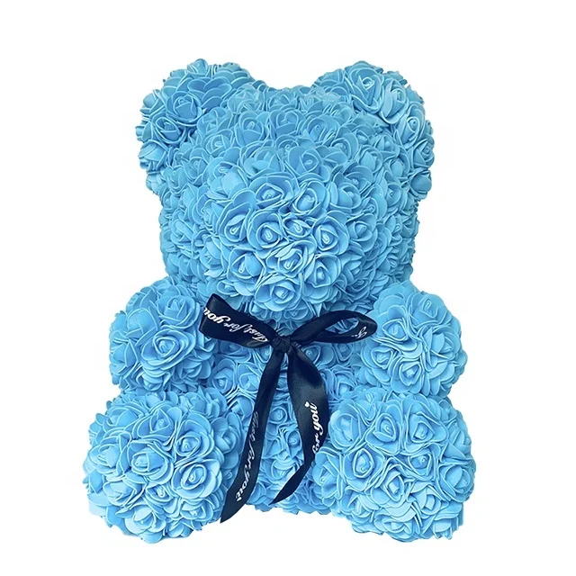 
Ammy 40cm Artificial Handmade foam flower rose bear with PVC clear box Valentine gift PE Customized teddy rose bear 