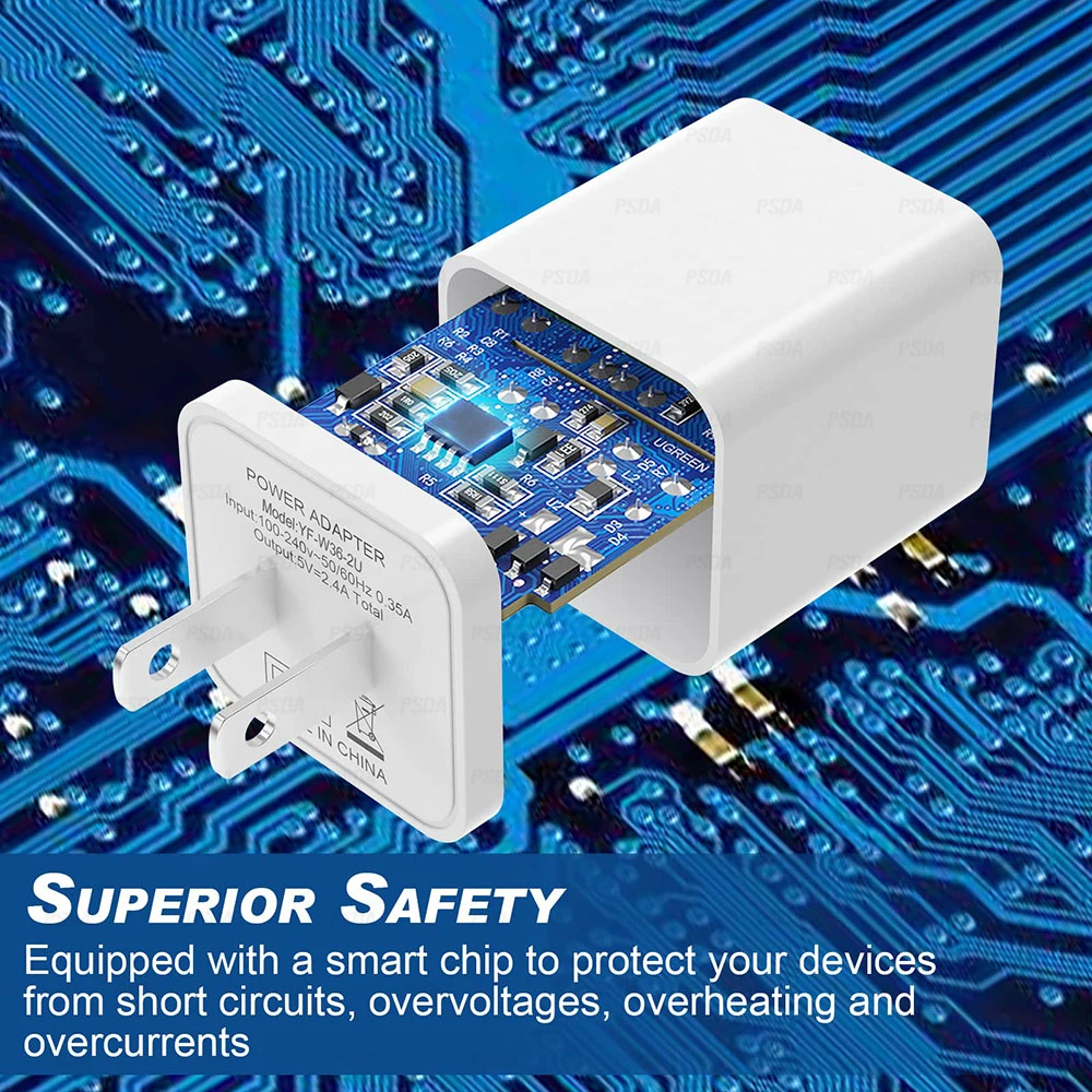 USB Wall Charger 2.4A Phone Charger Dual USB Port Cube Power Plug Adapter Fast Wall Charger Block Compatible with iPhone 16