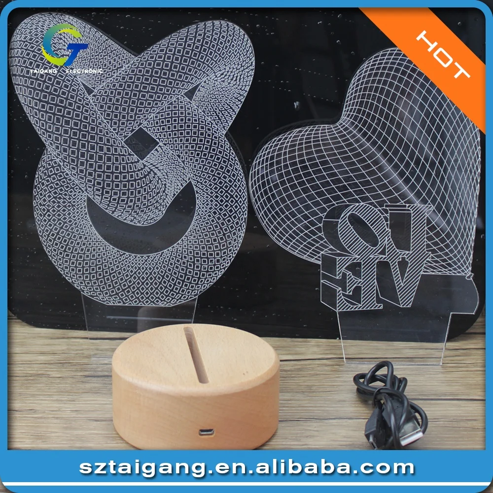 Designs 3D LED Lamps Change ABS Base New 3 Type Different Acrylic with 7 Colors Lighting and Circuitry Design Sensor Decoration