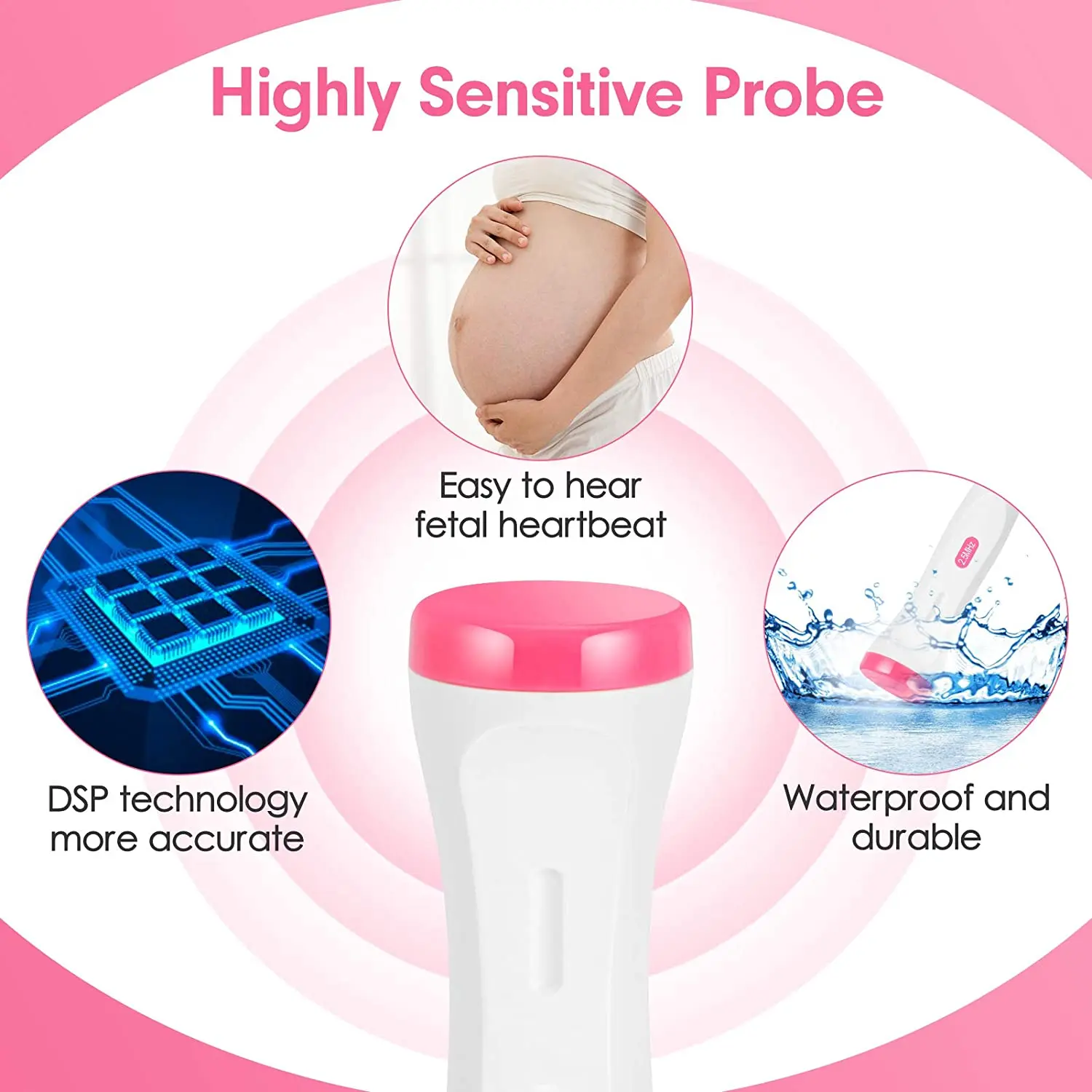 Portable 3 MHz Ultrasonic Heartbeat Detector Monitor Home Pregnancy Pregnant Fetal Heartbeat Doppler
