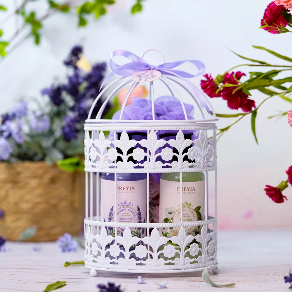 New lavender design women 240ml shower gel bubble bath 150g bath salts spa gift sets with iron shelf