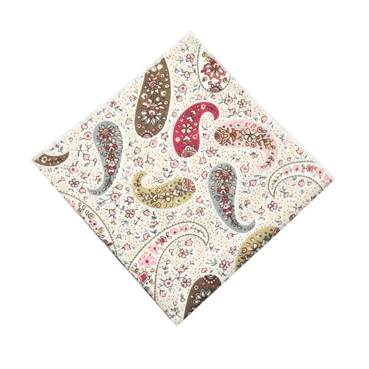 New Custom Design Cotton Pocket Squares for Men Colorful Paisley Pattern Print Handkerchiefs