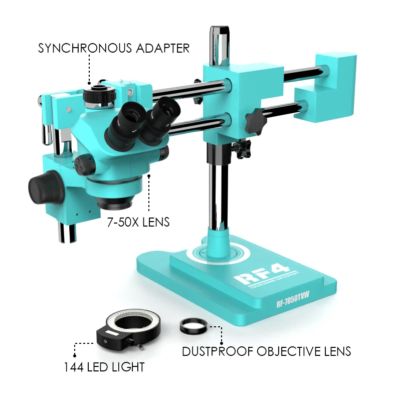 RF7050TVW Double-arm Boom Stand Trinocular Microscope with 144 LED Light and Dustproof Len Mobile Phone Maintain Tools