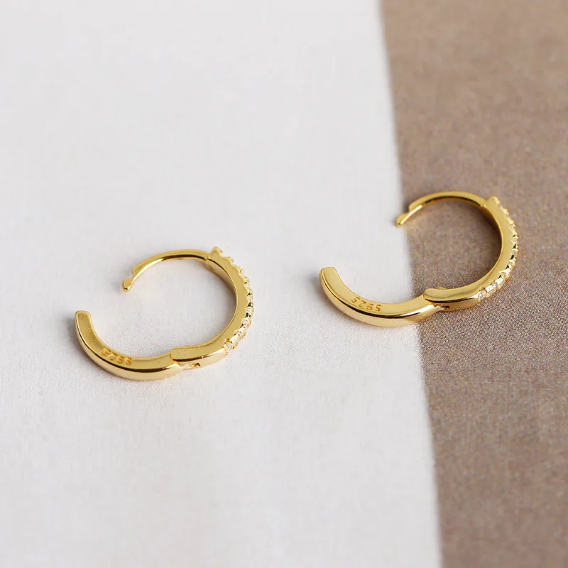 S925 sterling silver hoop huggie earrings micro zircon inset personalized small earring gold