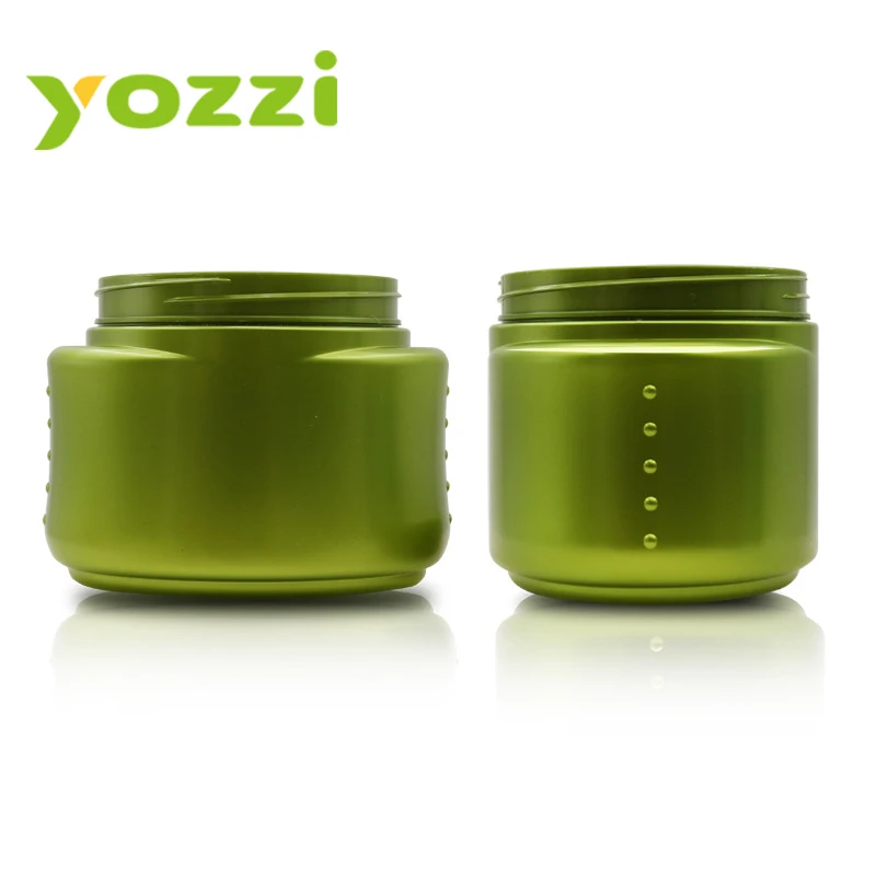 500ml 17oz PET Plastic Olive Green Wide Mouth Bath Salt Lip Scrub Hair Mask Face Body Cream Jar 500ml With Lid