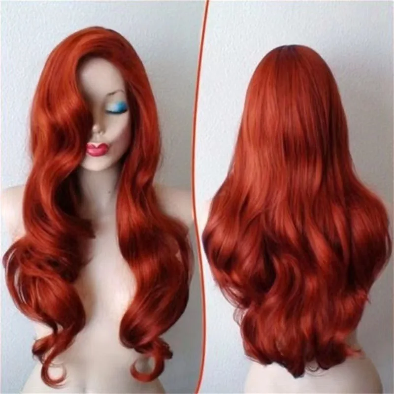 New Arrival  Wine Red Medium Length Curly Wigs  Cosplay Mermaid Cheap Natural Wigs Hair Extension Wholesale