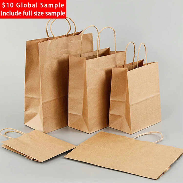 One moq printing Custom LOGO Printed Twisted Handle Carrier White Brown Shopping Kraft Paper Bag With Handles