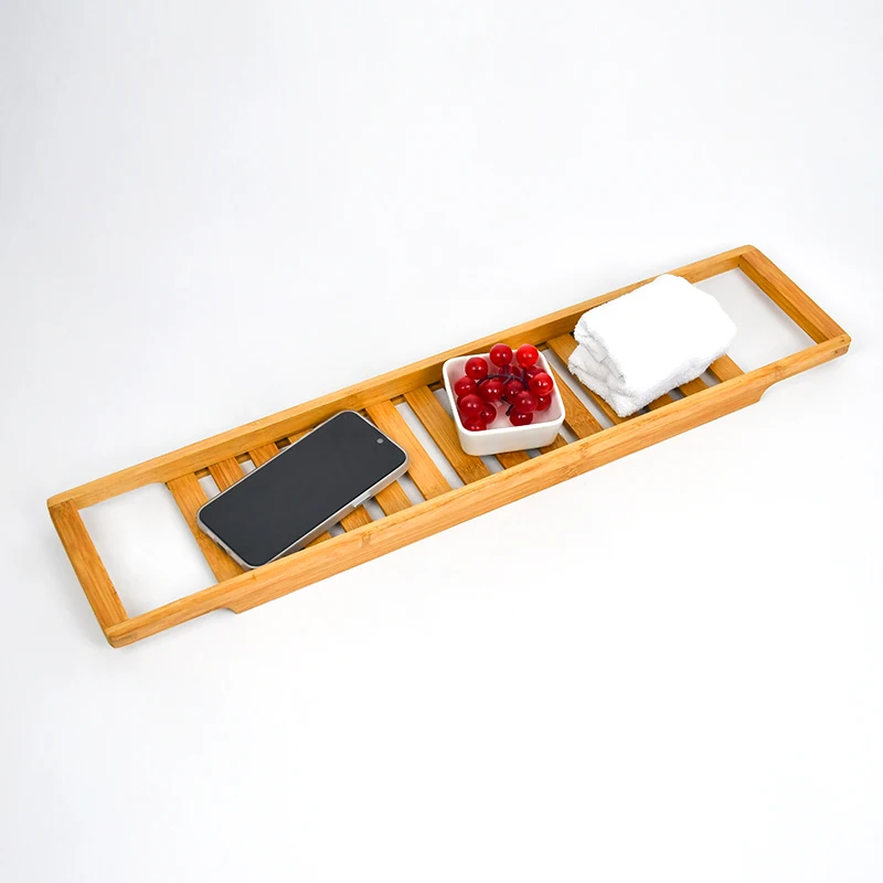 Customized Logo bamboo Bathtub caddy plain tray rack Wood bath tray table board low price wooden bathroom tray for counter