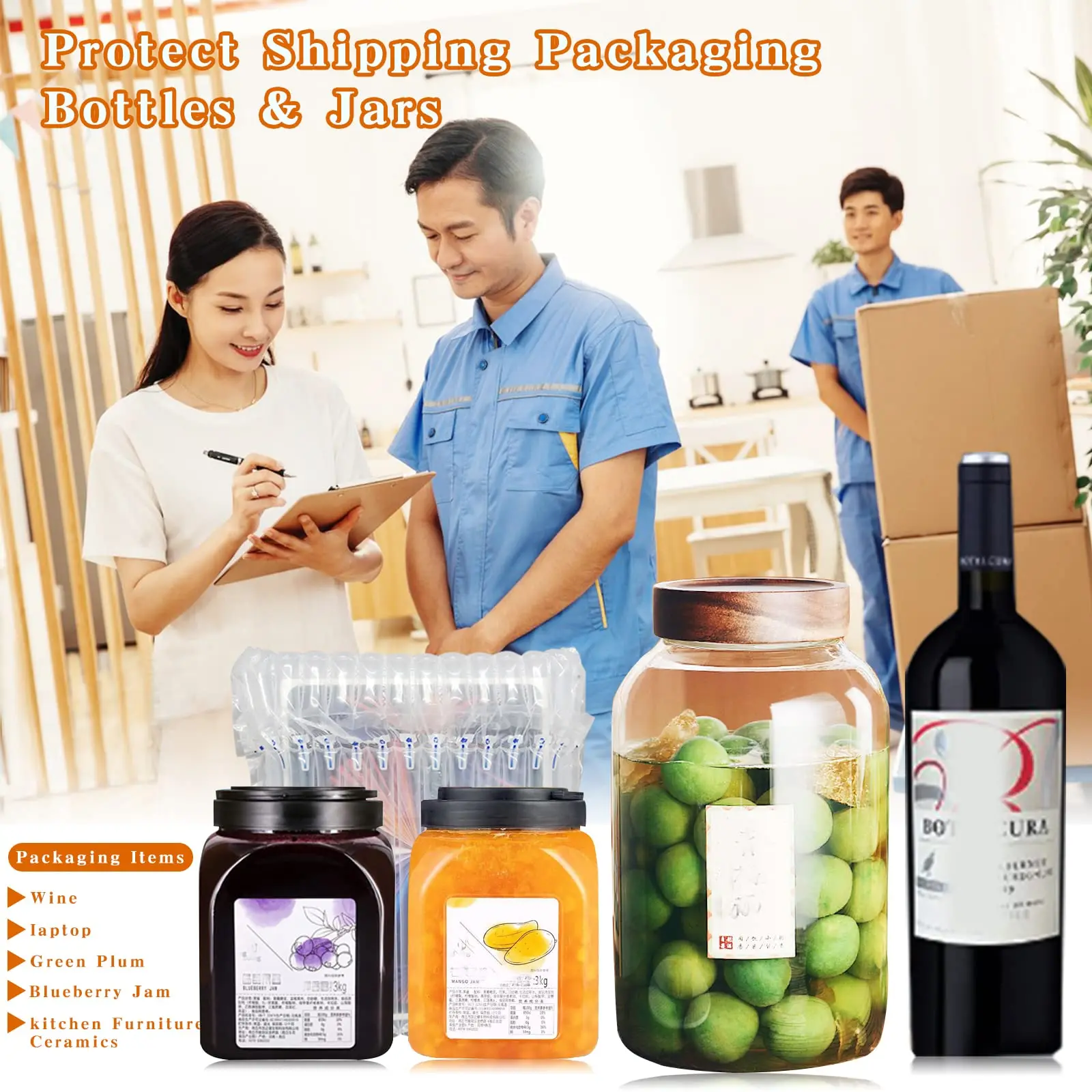 Prevent avoid damage packing air shipping bags air bubble fiml column bag for red wine