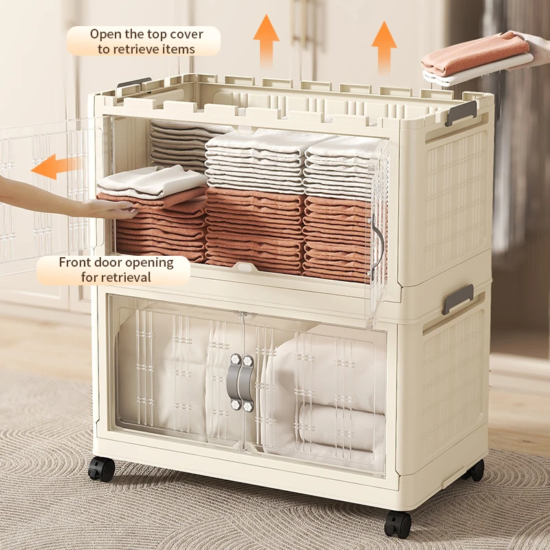 Factory supply large capacity folding storage box multilayer modern design stackable dust proof plastic storage cabinet