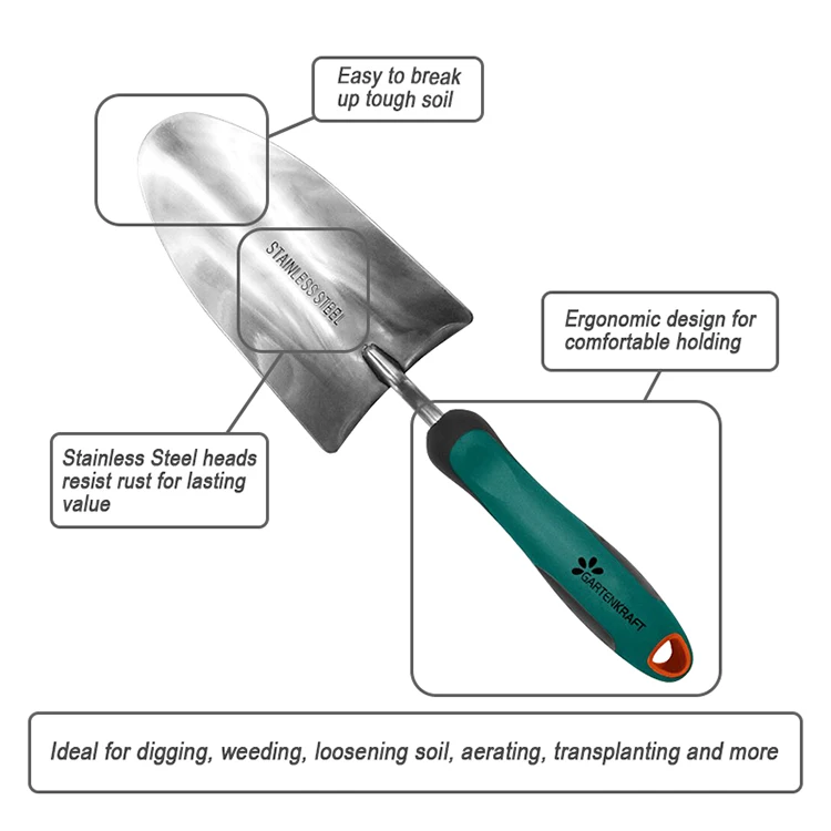 GARTENKRAFT GT003 Ergonomically Designed Stainless Steel Head TPR+PP Handle Hand Trowel For Garden