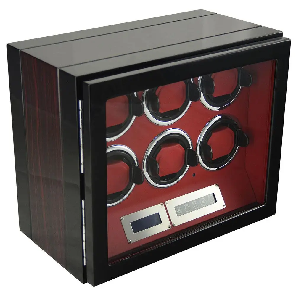 Luxury Automatic Watch Winder Mabuchi mute motor 6 Wood Vertical Rotator with AC Power watch box LED Lights GC03-L21ER-L-AR