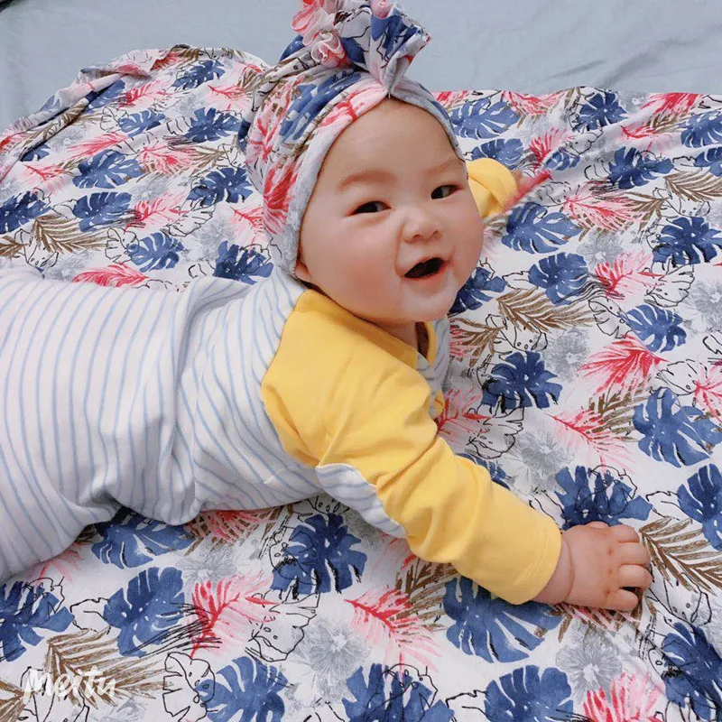 Newborn Baby Cocoon Swaddle Wrap with Beanie Hat Set Floral Receiving Blanket for Girls and Boys M3154