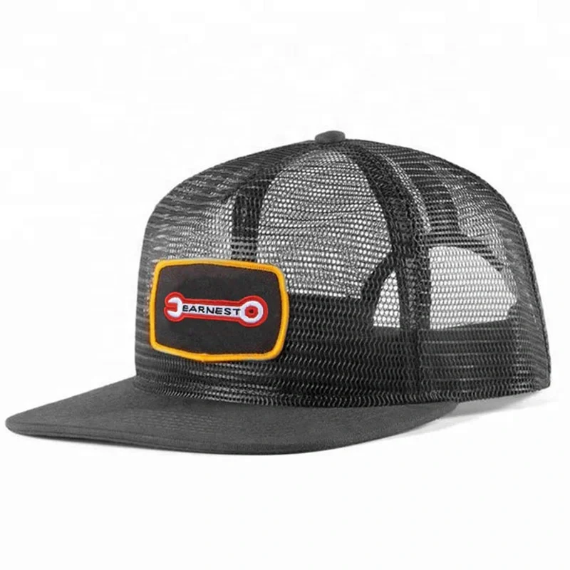 Patch Snapback Trucker Caps Full Mesh Trucker Hats Wholesale 5 Panel Flat Brim Custom Logo Embroidered Trucker Cap 5-panel Cap