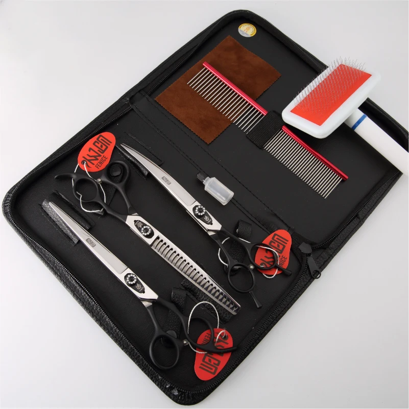 Dog Scissors Set Straight&Thinning&Curved Pet Grooming Scissors Kits Bichon Teddy Bomei Dog Grooming Shears Set Tool Set