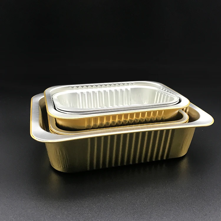 High end detail production gold microwavable aluminum foil container with