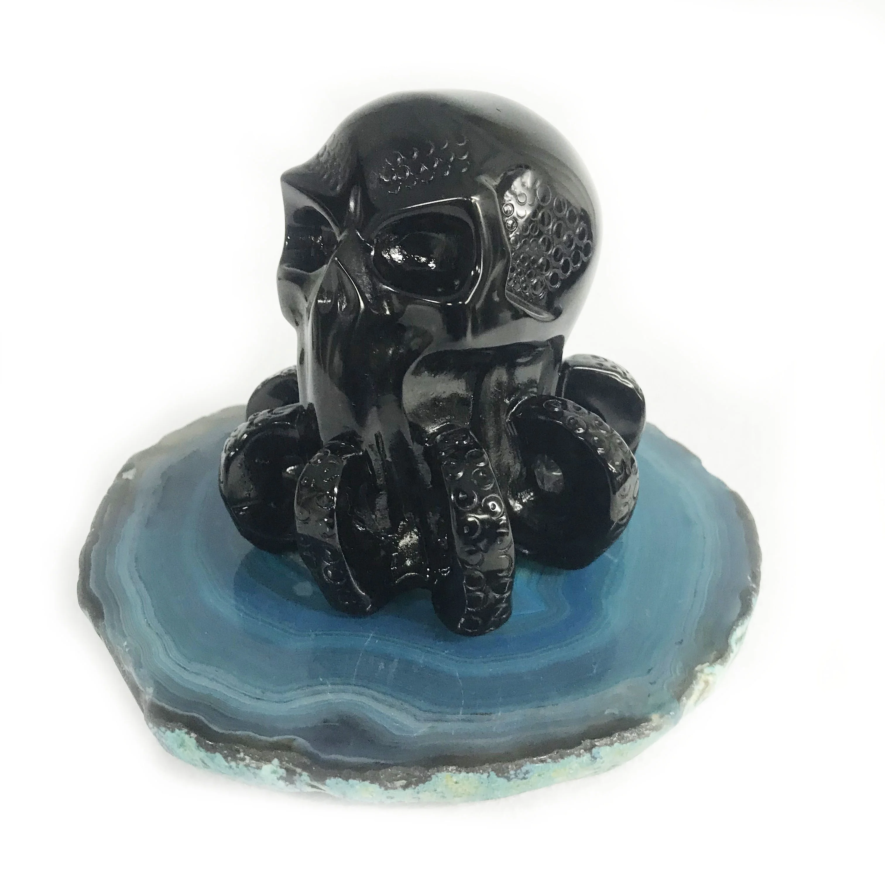 Nice new product natural obsidian hand carved obsidian octopus skulls for home decoration/gifts