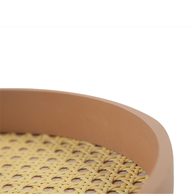 Manufacture Wholesale Rustic Wood Breakfast Serving Organizing wooden round rattan tray for Coffee Table