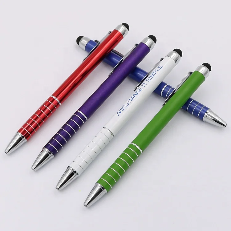 wholesale colorful ballpoint pen metal 2 in 1 stylus pen custom logo printed